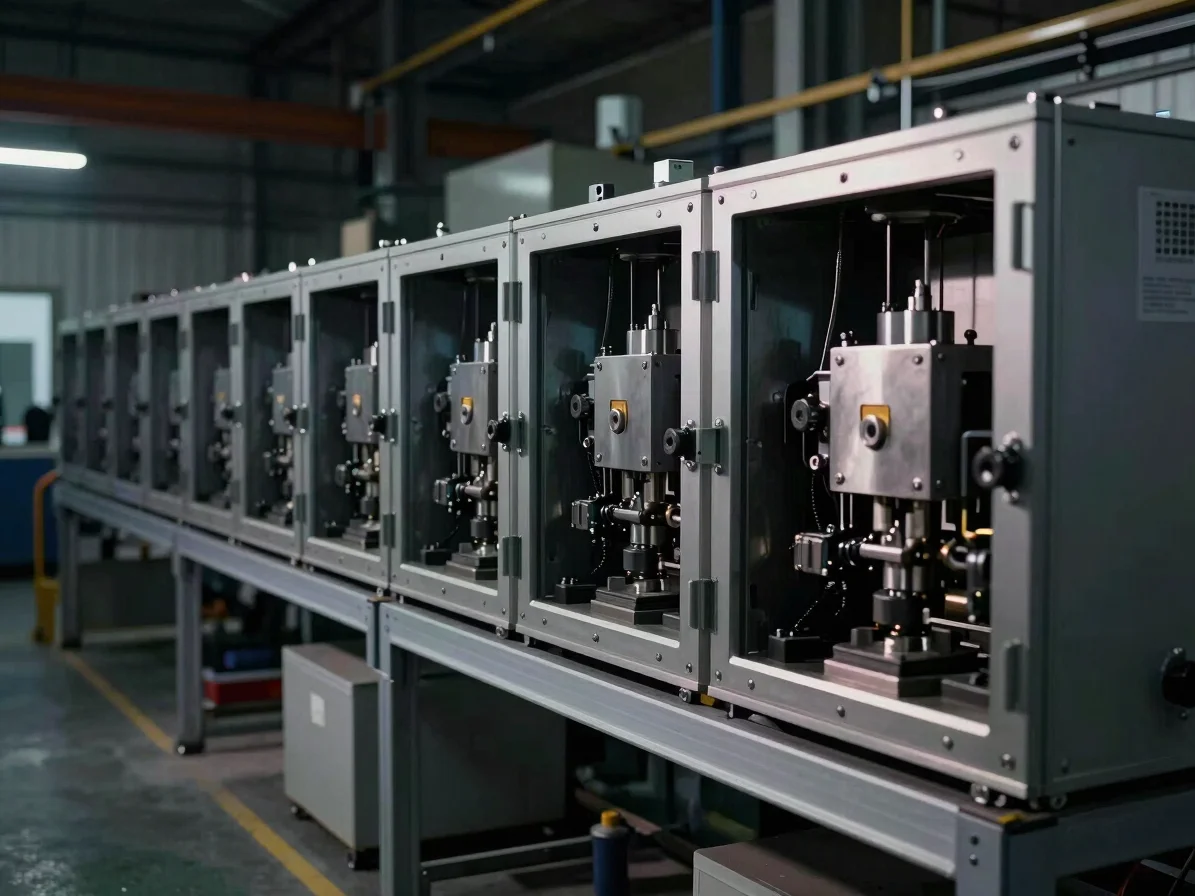 Precision busbar processing and electrical enclosure fabrication in an industrial engineering facility.
